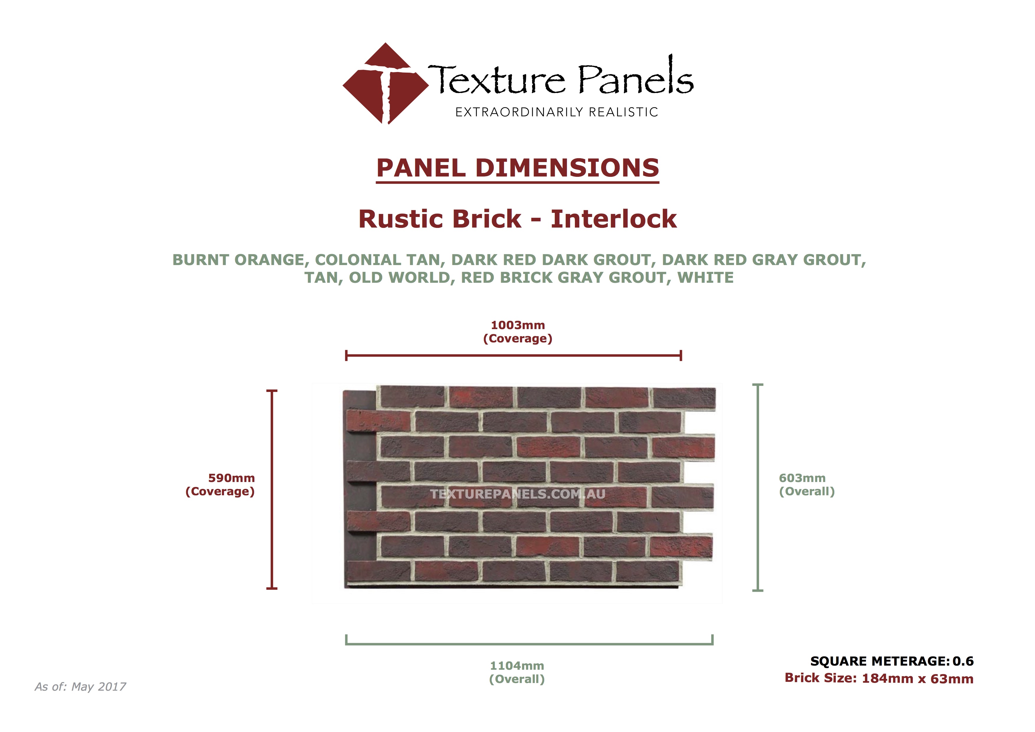 Rustic Brick Interlock - Dimensions